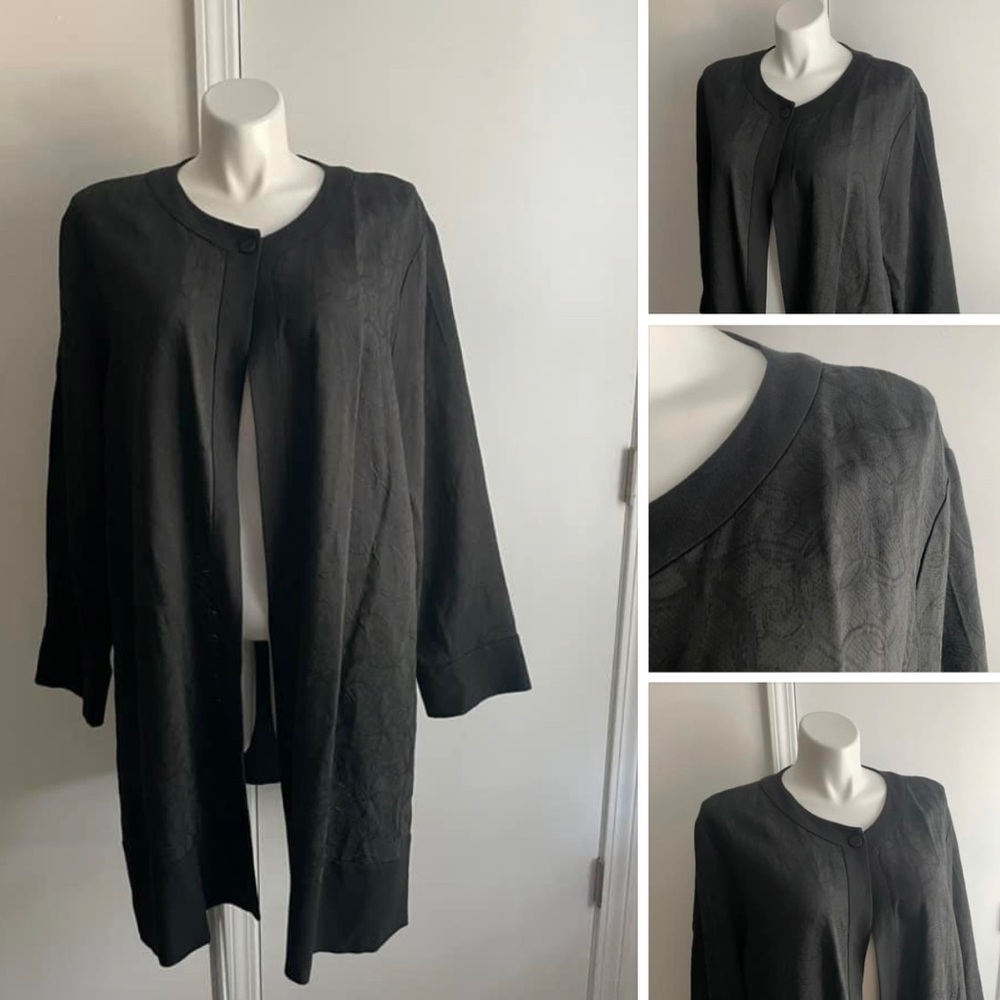Floral Textured Black Duster, Size 3X, Eileen Fisher